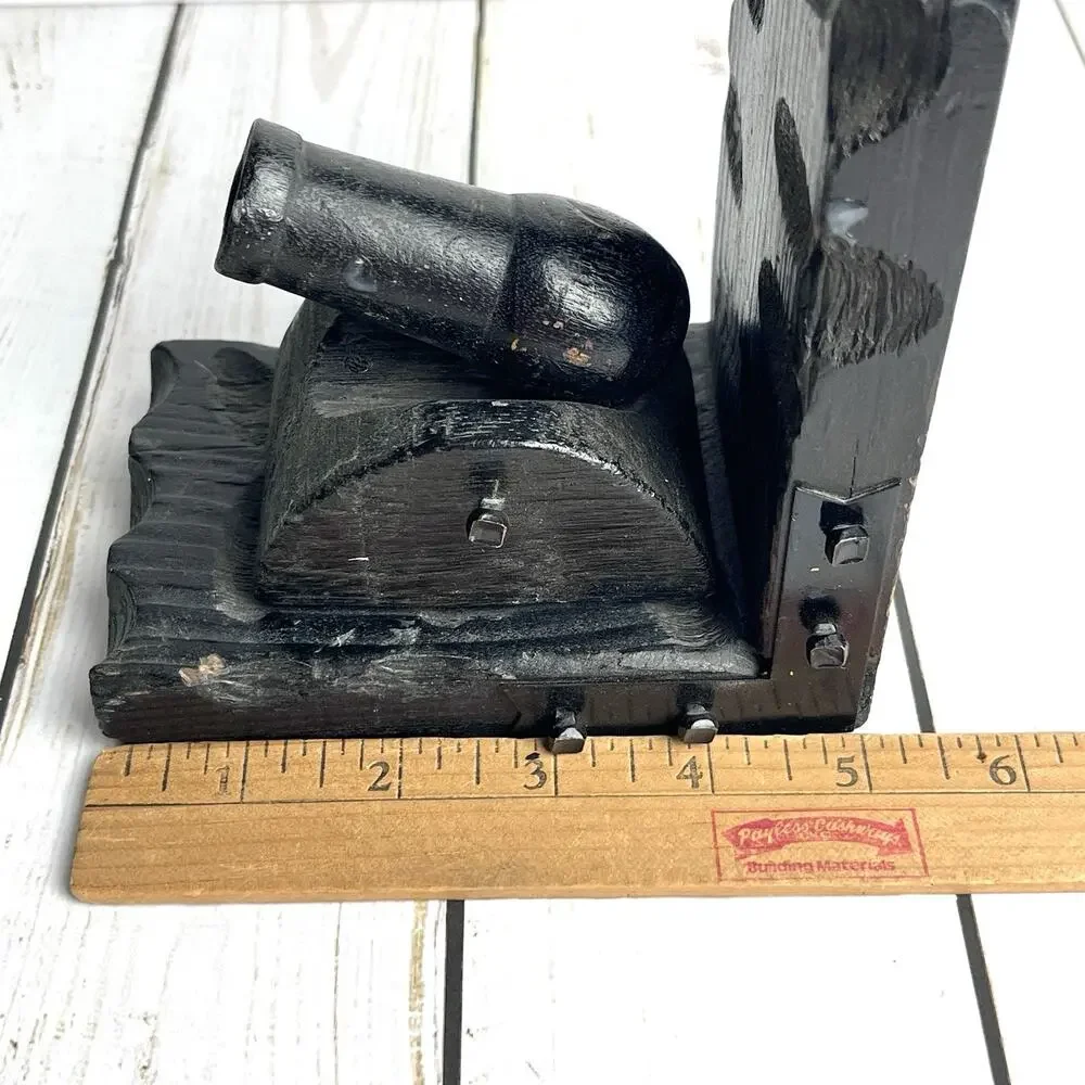 Wood & Metal Rustic Carved Cannon 1 Bookend Black Castle Spanish Nautical Pirate